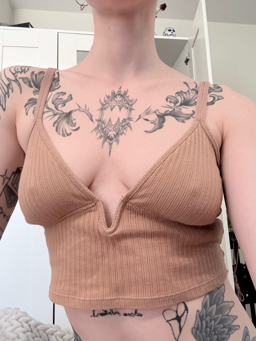 aerie Ribbed V-Plunge Bralette Top With Lace
